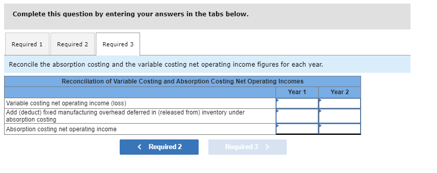the first two years of operations are: Required: 1. Using varlable costing,