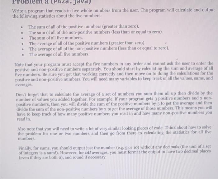  java Write a program that reads in five whole numbers from