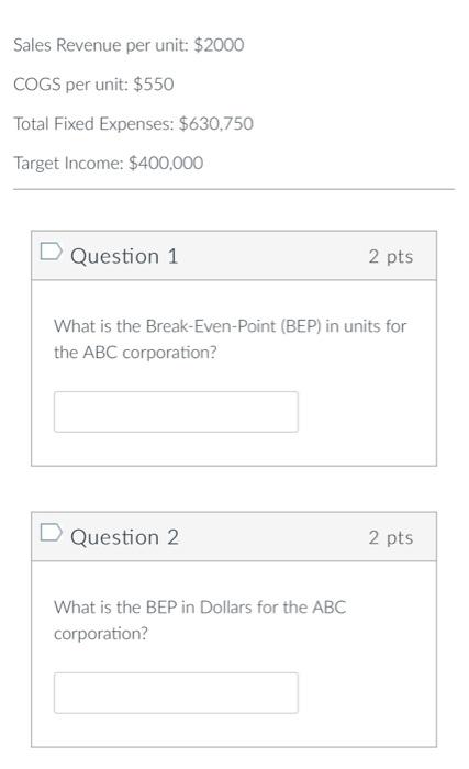 margin ratio, and target net income in the first four boxes below.