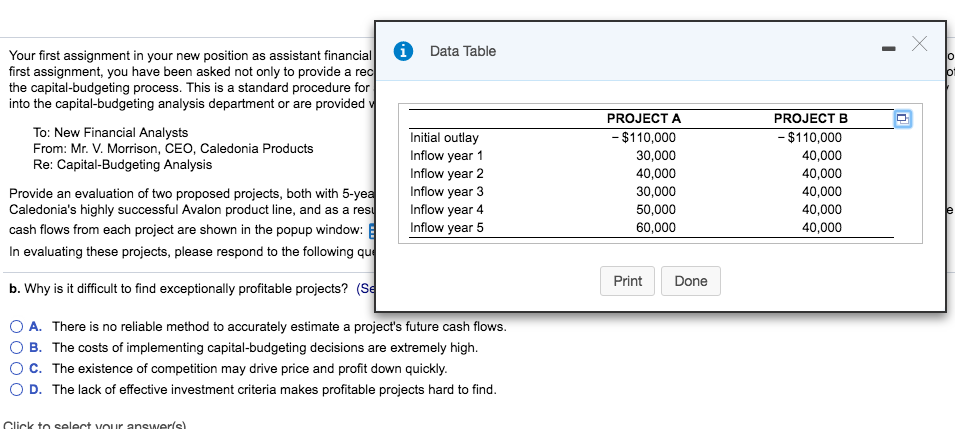 at Caledonia Products is to evaluate two new capital-budgeting proposals. Because this