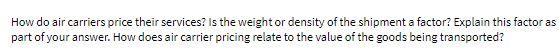 answer must be in 100-200 words How do air carriers price their