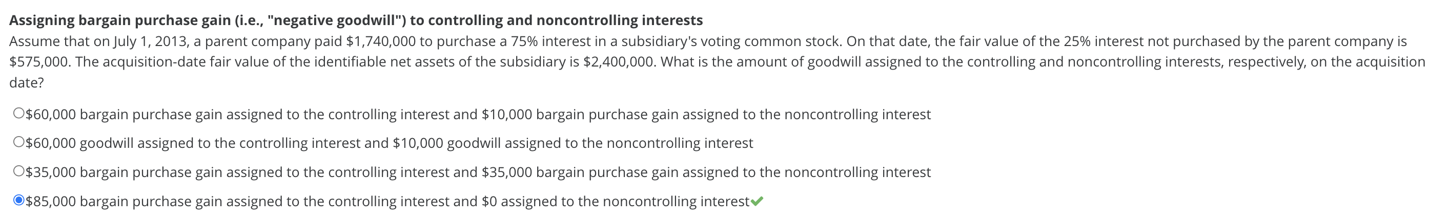 Please explain how to get the answer Assigning bargain purchase gain
