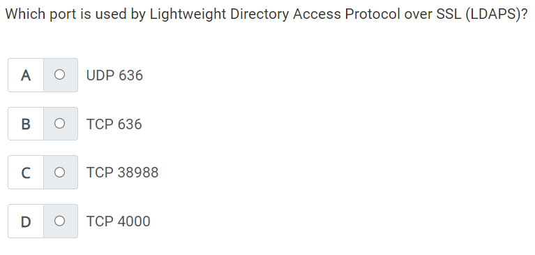 Which port is used by Lightweight Directory Access Protocol over SSL