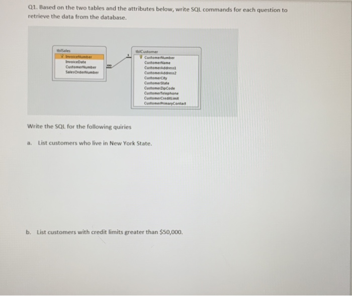  Q1. Based on the two tables and the attributes below, write