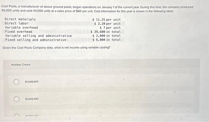 A product sells for $240 per unit, and its variable costs per