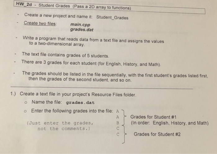  HW 2d Student Grades (Pass a 2D array to functions) Create