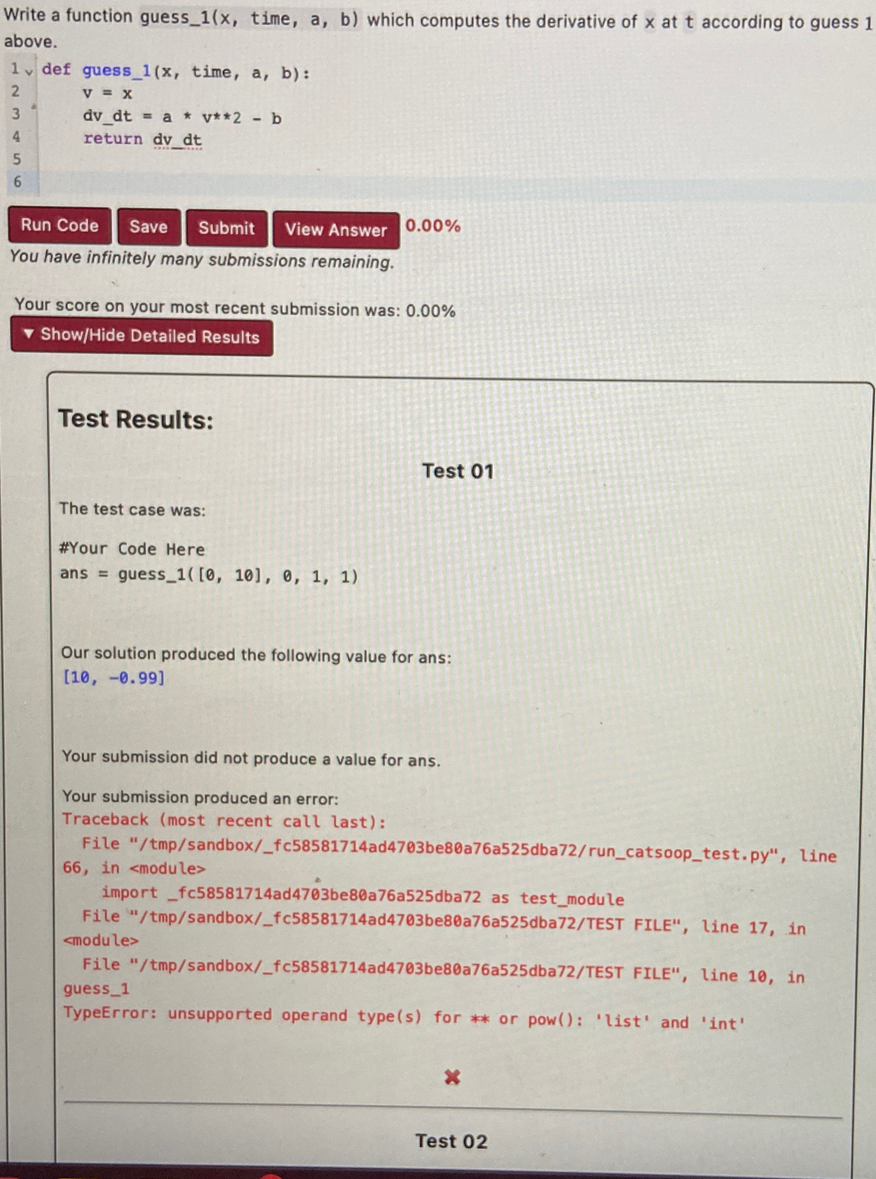  Write a function guess_1x, time, a,b which computes the derivative of