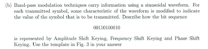  (b) Band-pass modulation techniques carry information using a sinusoidal waveform. For