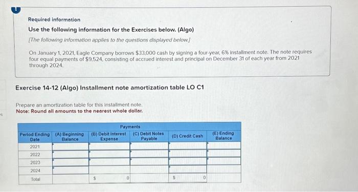  Required information Use the following information for the Exercises below. (Algo)