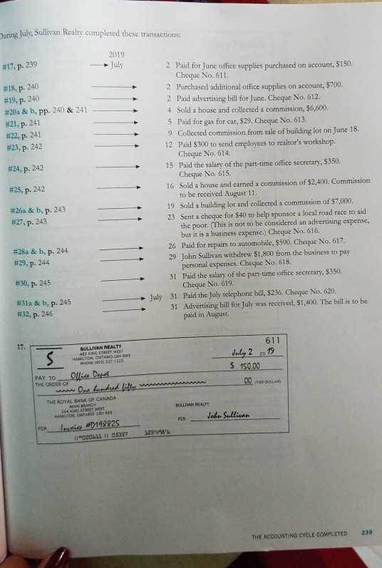 continuing please answer thank you in July, Sullivan Realty completed these transactions: