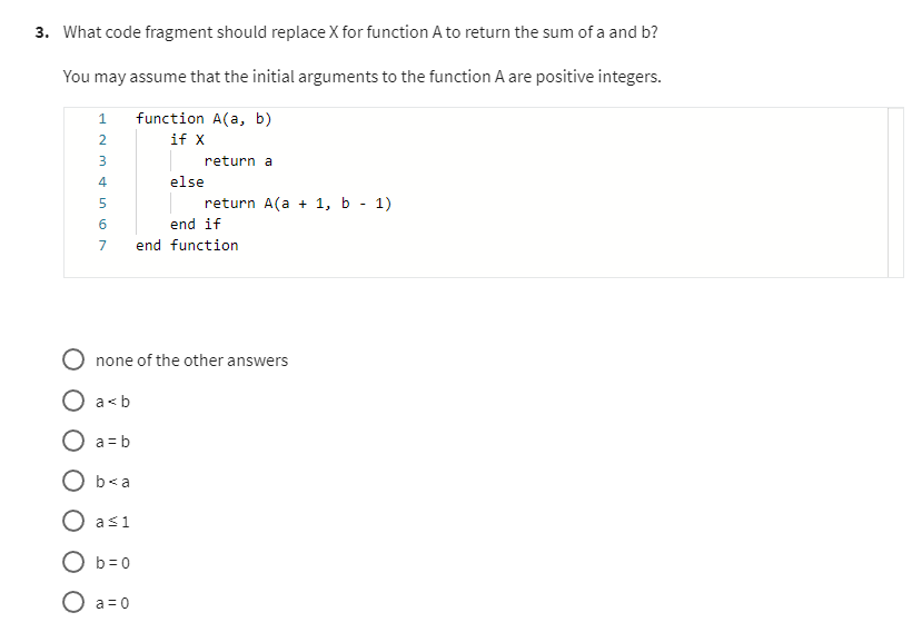  What code fragment should replace x for function A to return