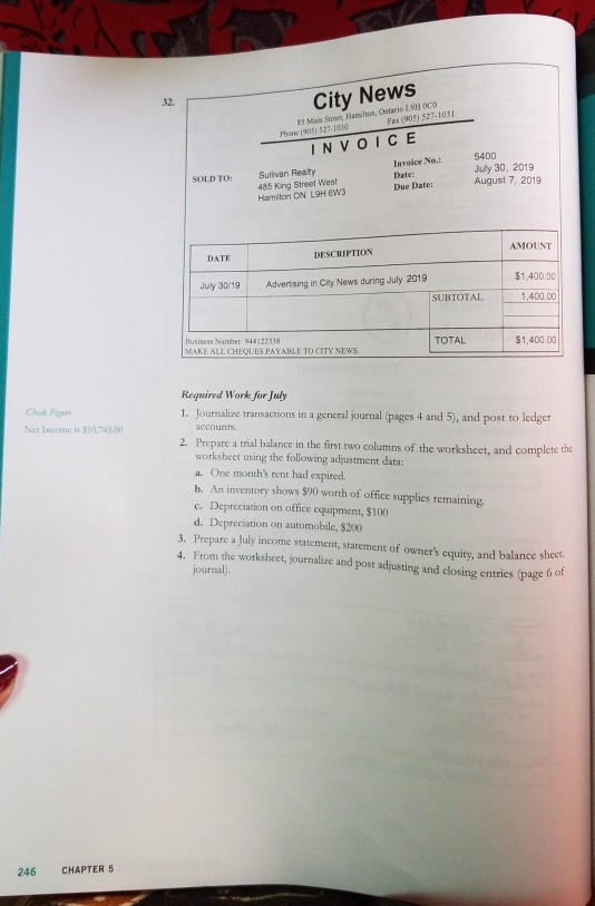 5 Paid for gas for car, $29. Cheque No. 613. 9 Collected