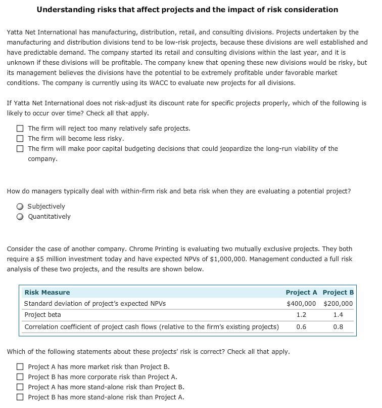 Understanding risks that affect projects and the impact of risk consideration