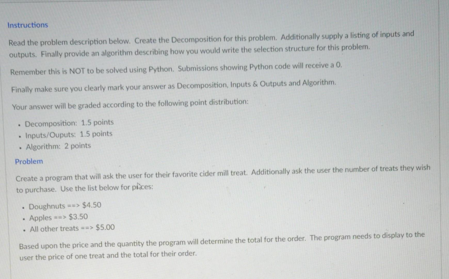  Instructions Read the problem description below. Create the Decomposition for this