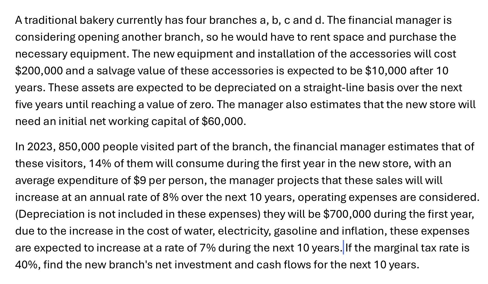  A traditional bakery currently has four branches a,b,c and d. The
