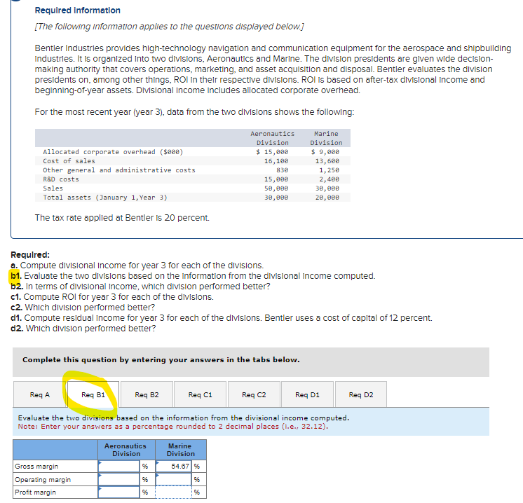  Can you please help answer question B1. Requlred Information [The following