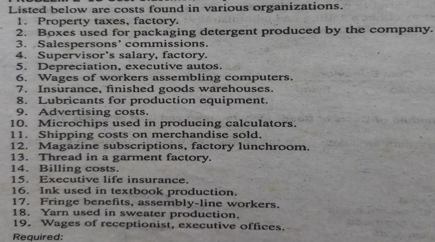 Classify the below mentioned costs as manufacturing (DM or DL or FOH)