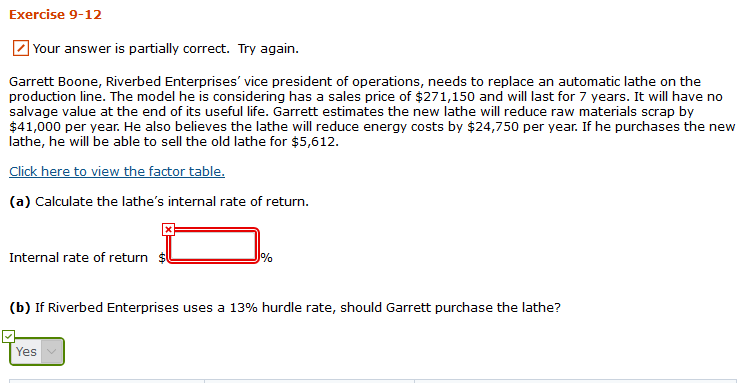 Exercise 9-12 Your answer is partially correct. Try again. Garrett Boone,
