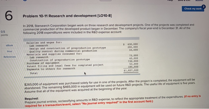  please show work Check my work 6 Problem 10-11 Research and