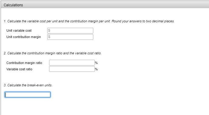 labor Variable factory overhead Variable selling and administrative expense 1.05 $2.10 1.25