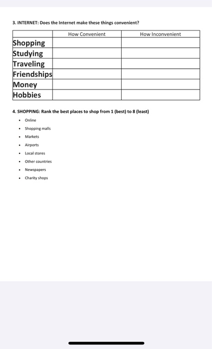  3. INTERNET: Does the Internet make these things convenient? How Convenient