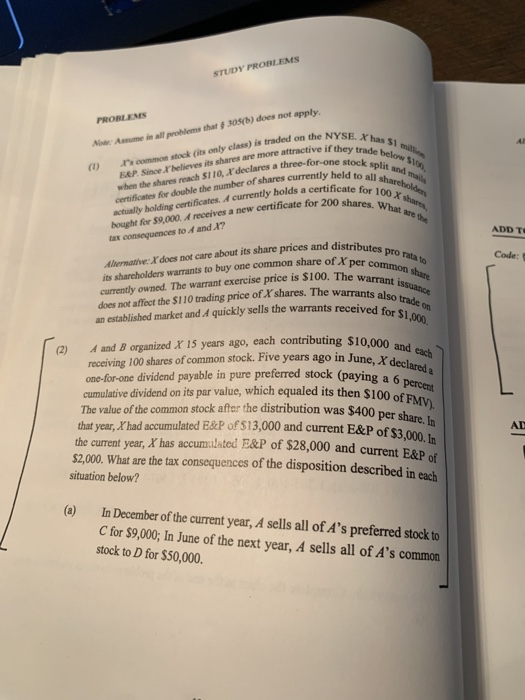 STUDY PROBLEMS ove Assume in all problems that $ 305(b) does