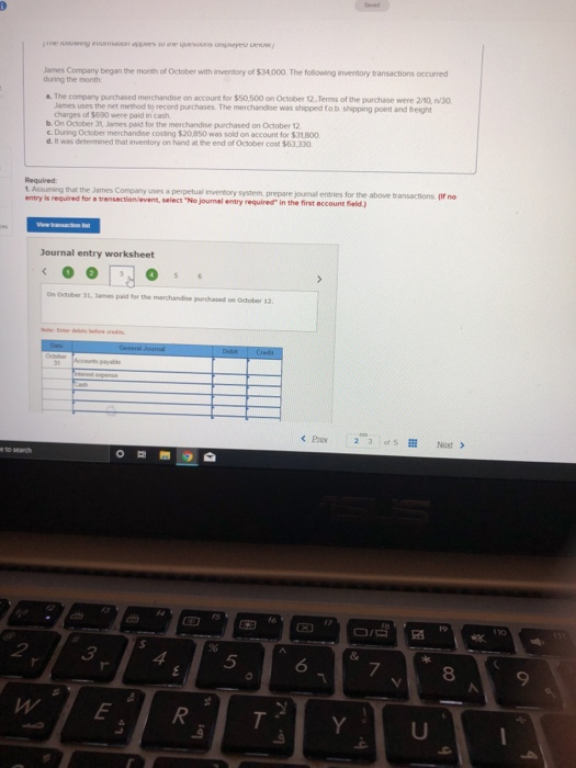inventory of $34,000 The following inventory transactions occurred during the month a.