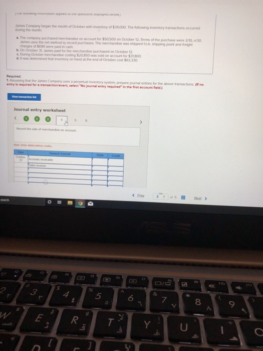 The company purchased merchandise on account for $50,500 on October 12 Terms