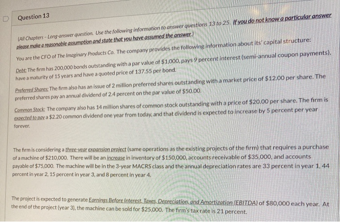  D Question 13 (All Chapters - Long-answer question. Use the following