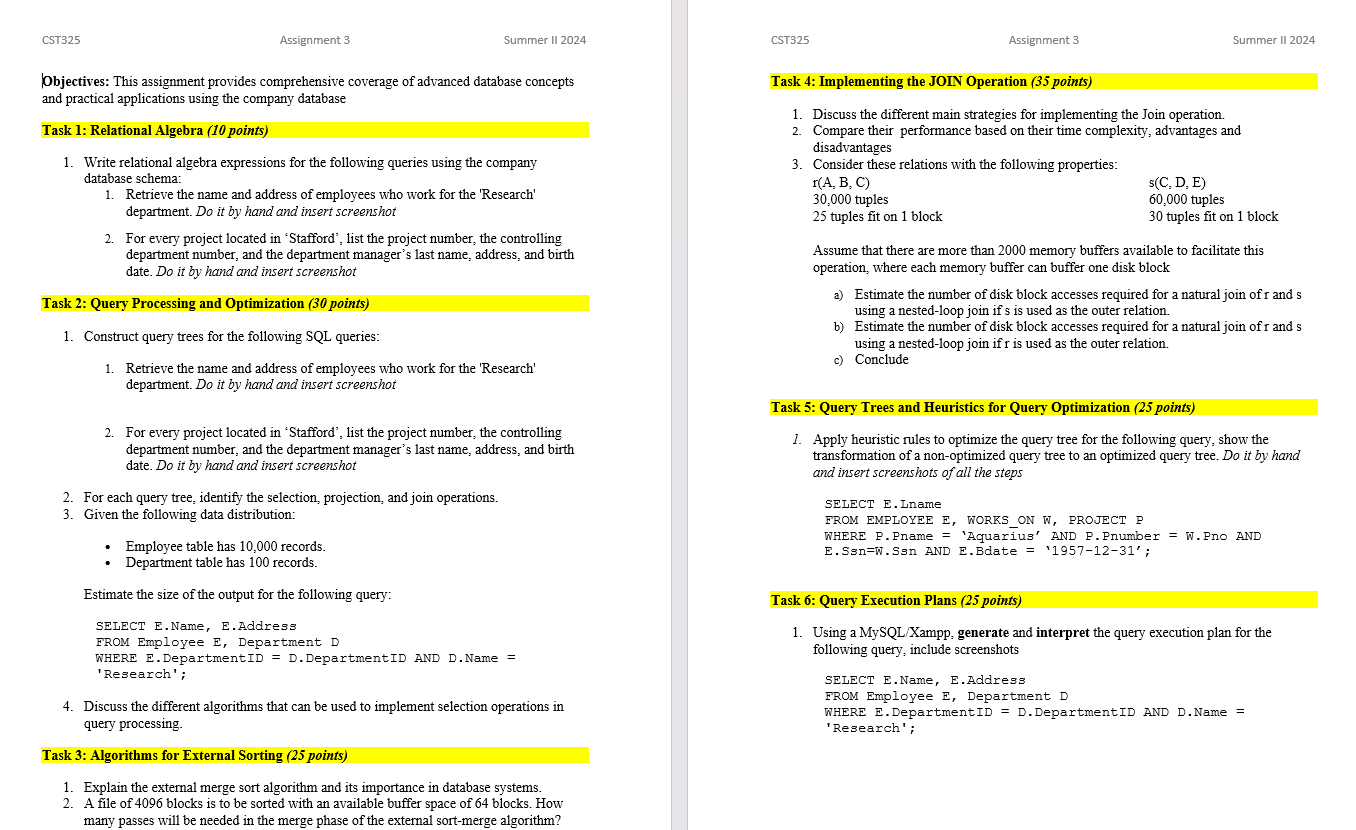  Task 1: Relational Algebra (10 points) Write relational algebra expressions for