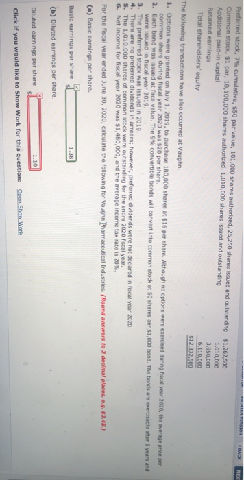 at Vaughn Pharmaceutical Industries, a public company, is currently preparing the calculation