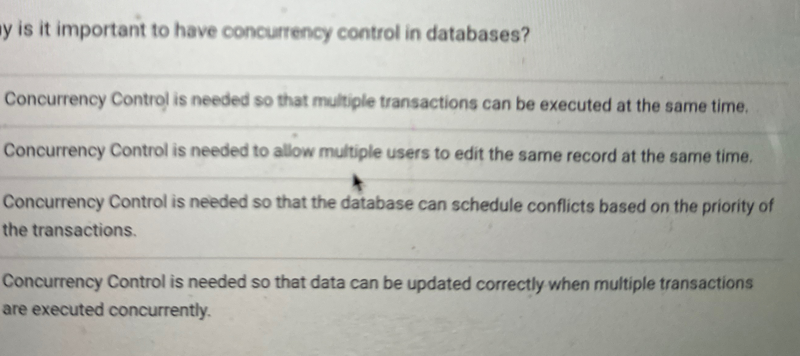  y is it important to have concurrency control in databases? Concurrency