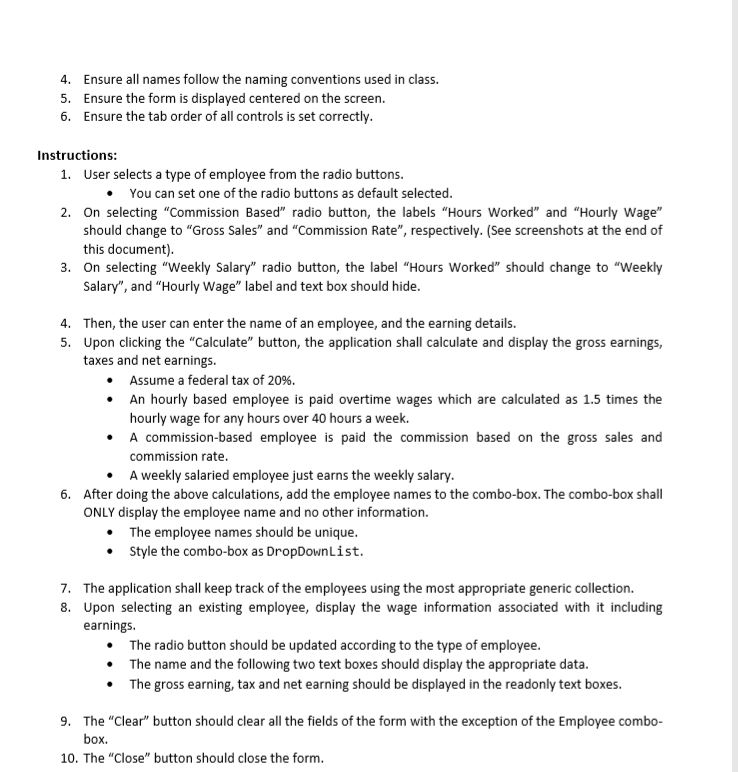 App Design: 1. Make a windows application in Visual Studio and name
