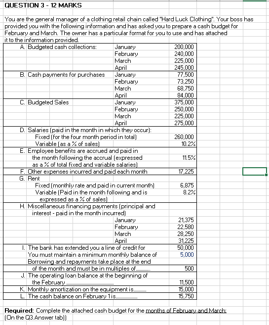 QUESTION 3 - 12 MARKS You are the general manager of