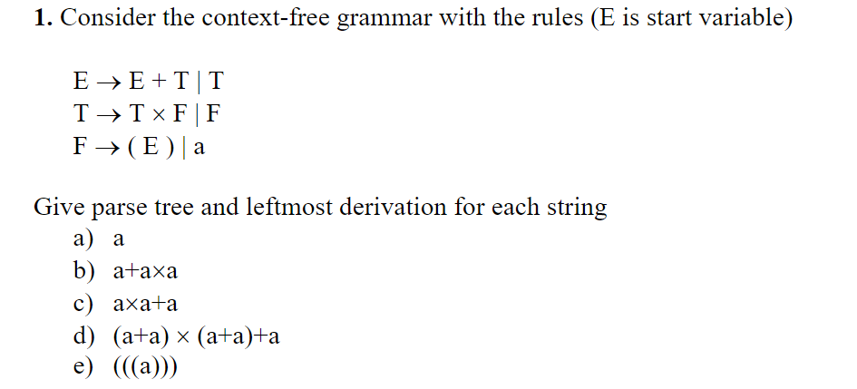 1. Consider the context-free grammar with the rules (E is start