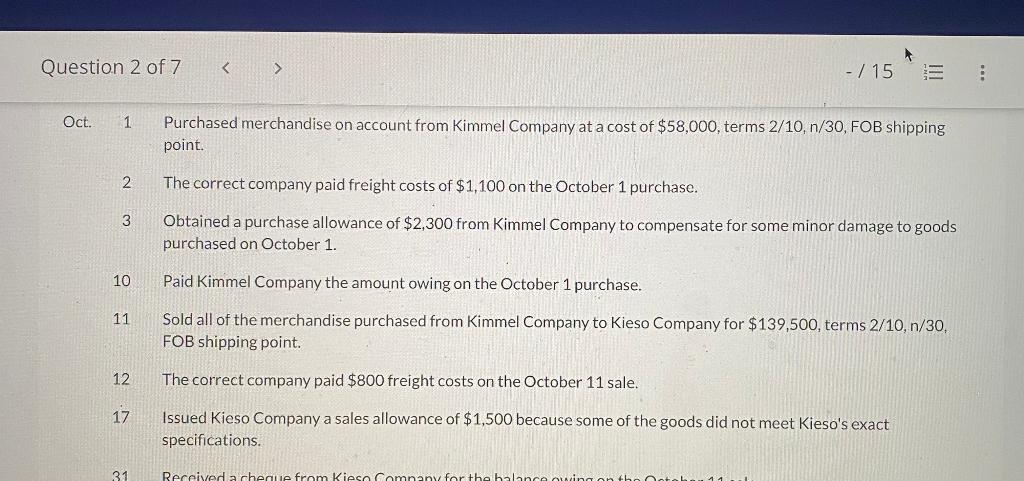 7 Presented below are selected transactions for Pina Colada Company during September