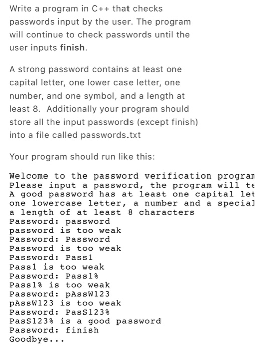  Write a program in C+ that checks passwords input by the