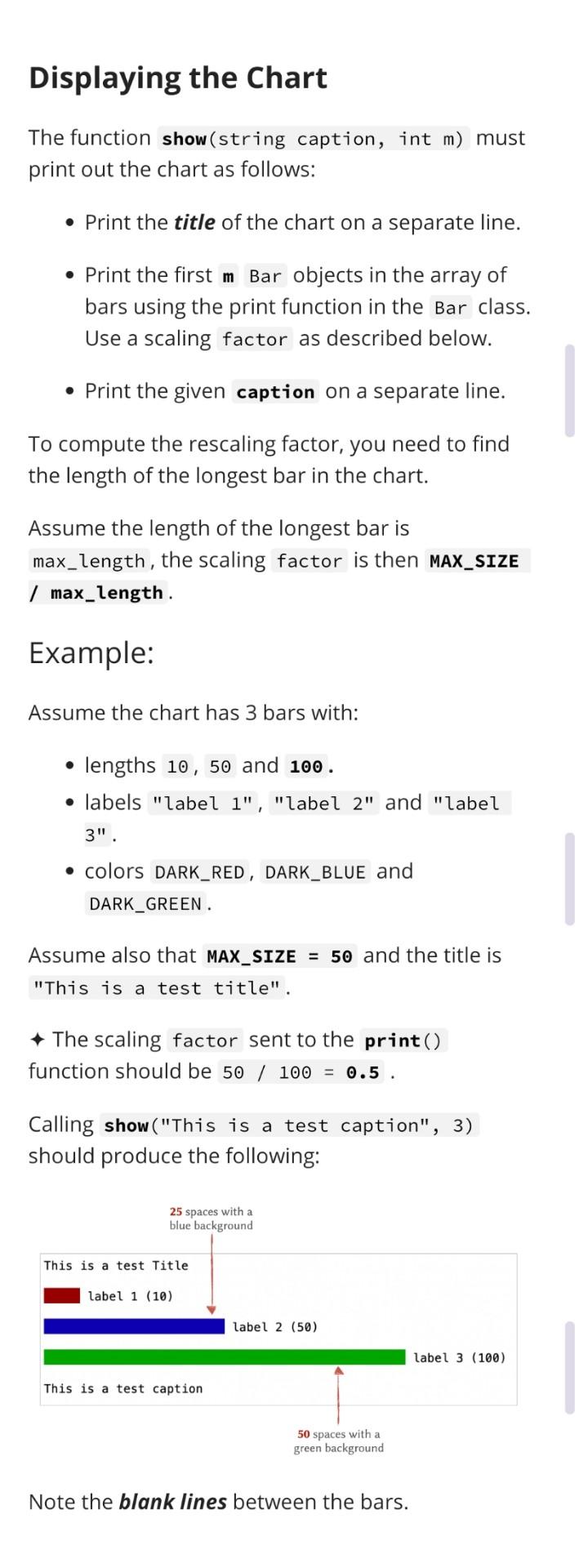 Chart, to represent a Bar Chart. Each Chart has: An array of