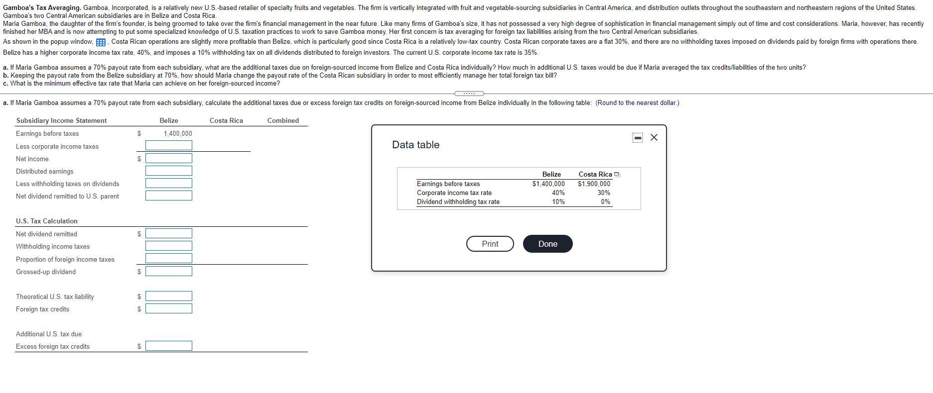 Please help with a, b, c. Show calculation Gamboa's Tax Averaging. Gamboa,