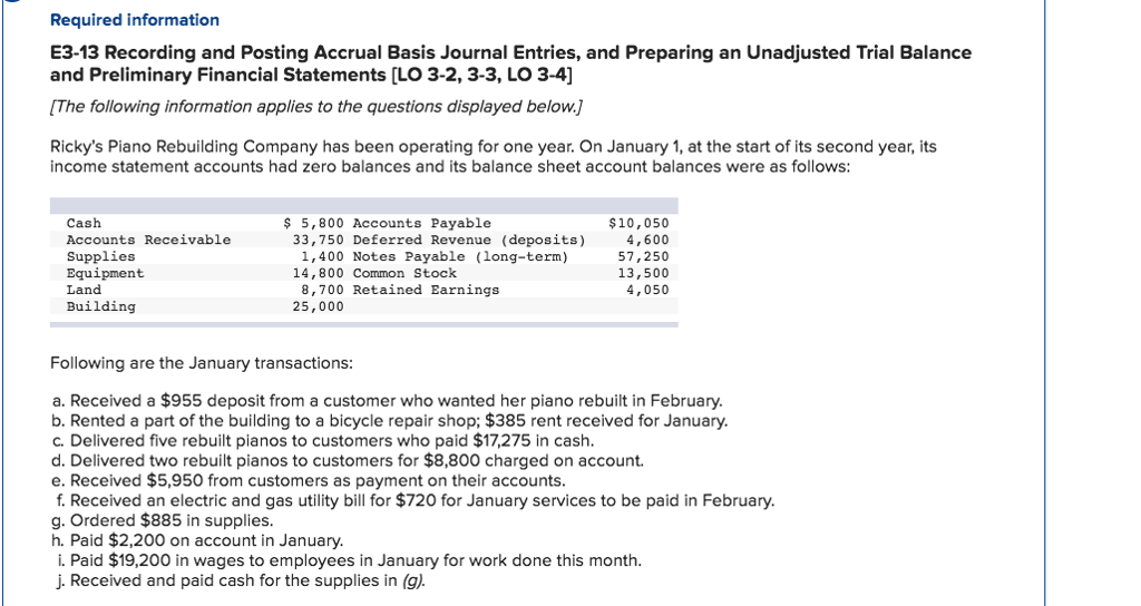 Journal accounts for a- j please Required information E3-13 Recording and
