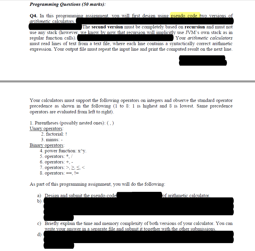  Programming Questions (50 marks) 04. In this programming assignment, vou willfirstdesign