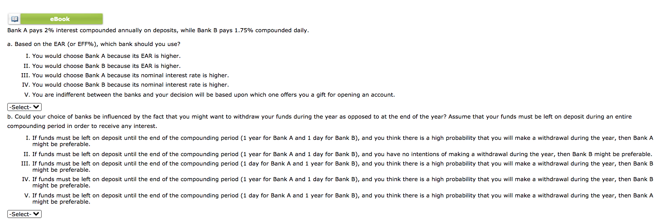 Bank A pays 2% interest compounded annually on deposits, while Bank