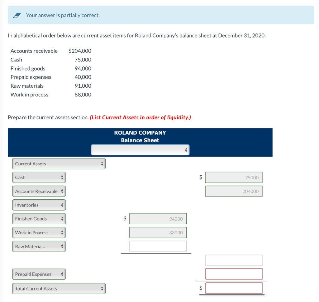 Your answer is partially correct. In alphabetical order below are current