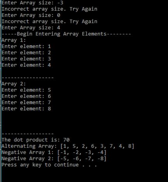 arrays and their size. If the size entered by the user is