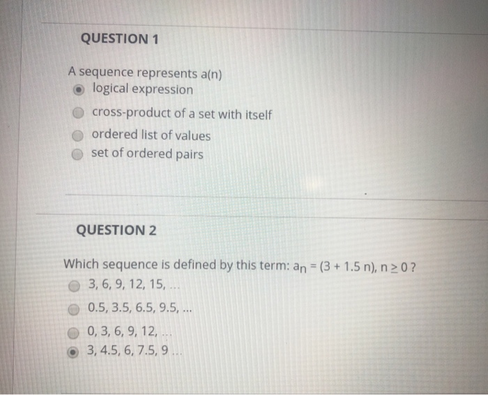  QUESTION 1 A sequence represents a(n) o logical expression O cross-product