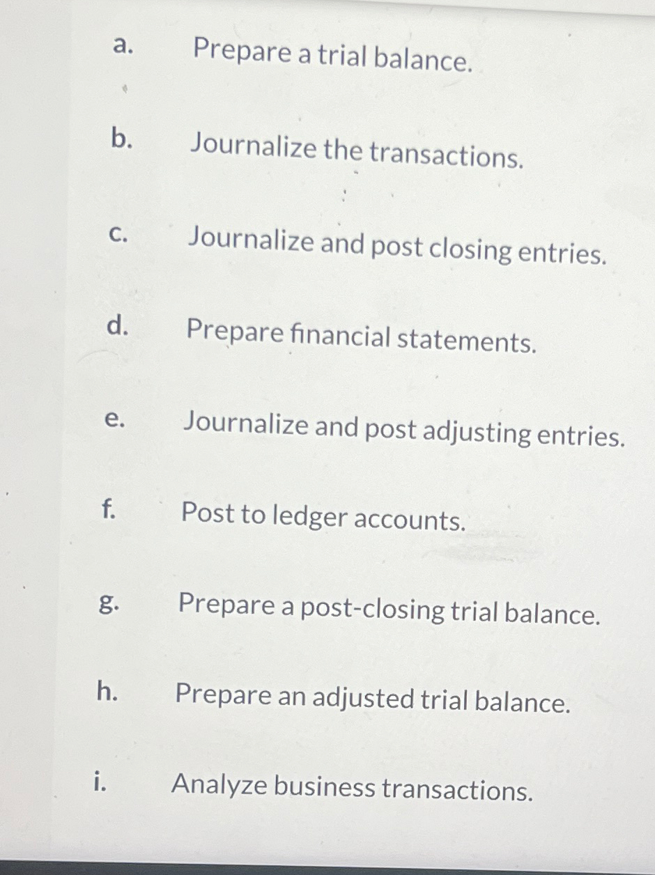  a. Prepare a trial balance. b. Journalize the transactions. c. Journalize