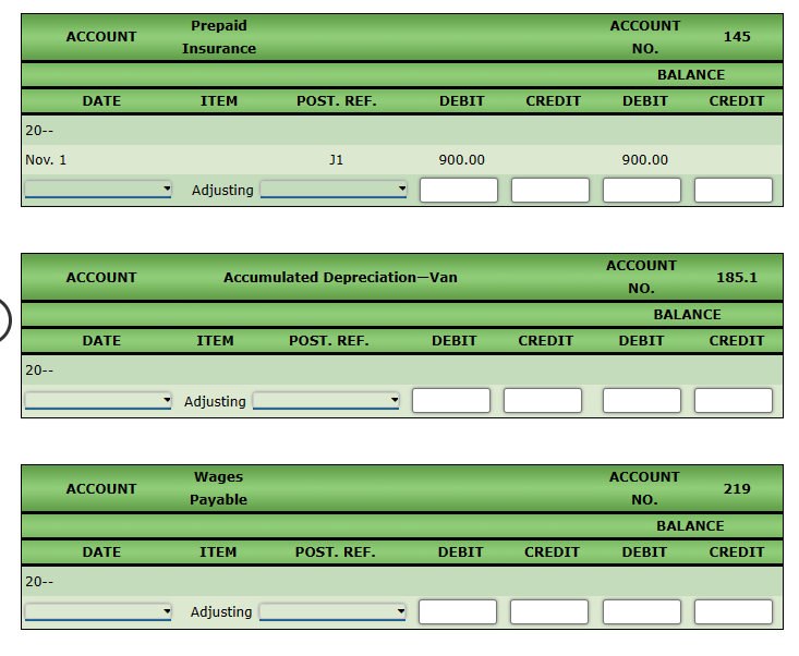 first month of operations, a partial work sheet as of November 30