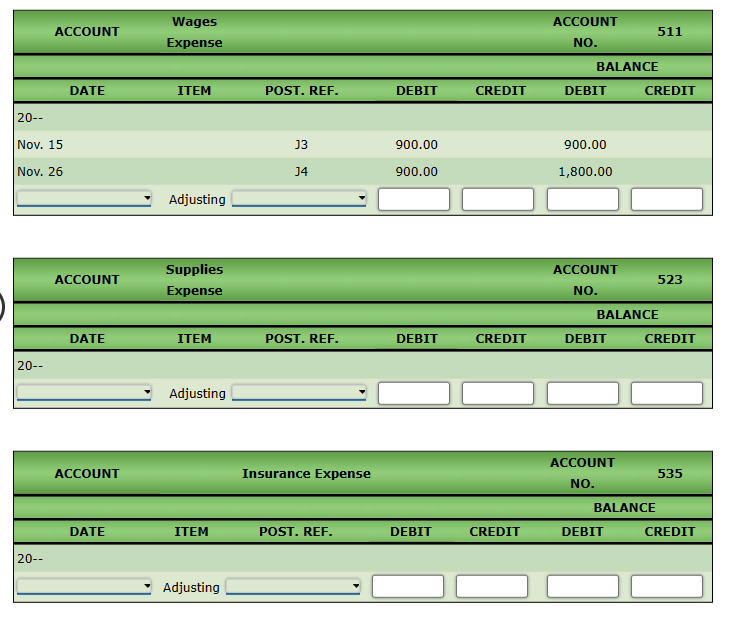 , 20--, is shown. 2. Post the adjusting entries to the general