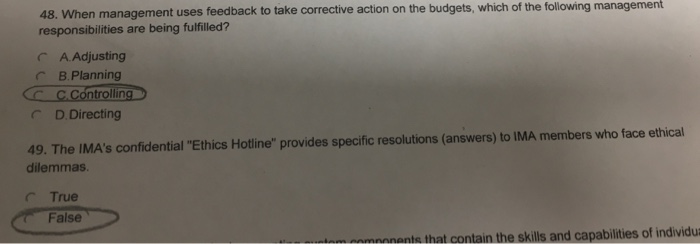  48. When management uses feedback to take corrective action on the