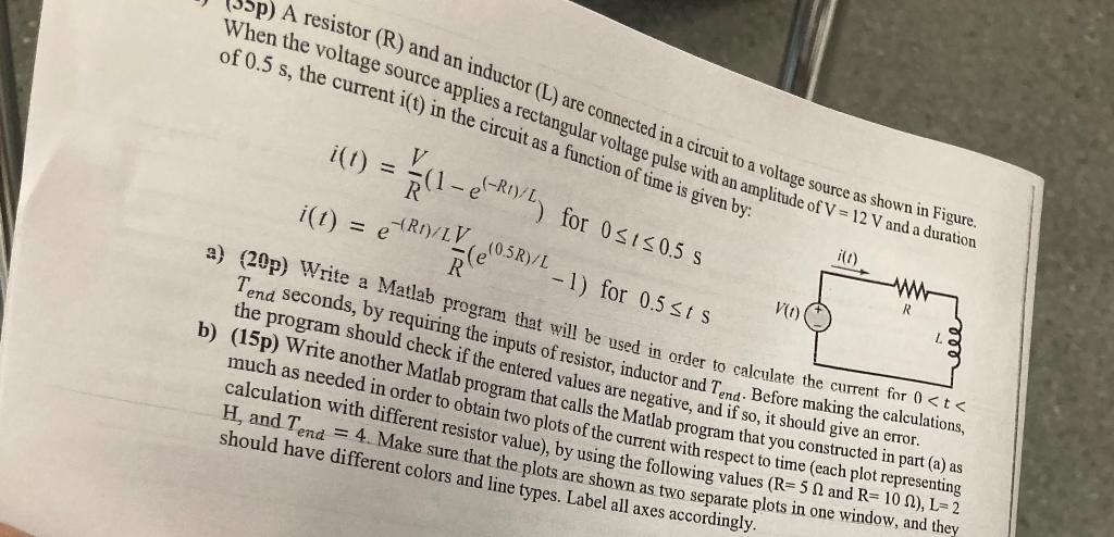  PLEASE WRITE MATLAB CODE a) (20p) Write a Matlab program that